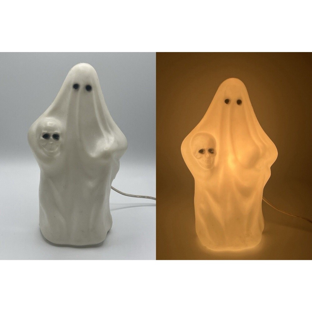 Rare 1981 Empire 10" Halloween Ghost Carrying Skull Lighted Tabletop Blow Mold